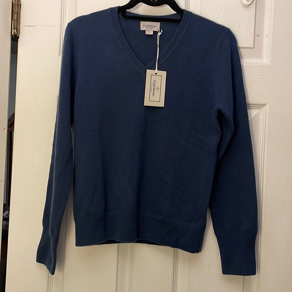 NEW! Cashmere v-neck sweater - women’s size S, navy blue